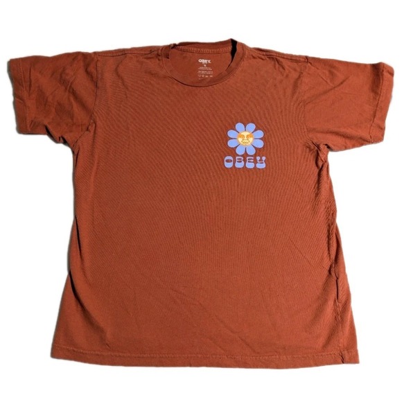 Obey Other - Obey Flower Face Graphic T Shirt Mens M Orange Streetwear Organic Cotton‎